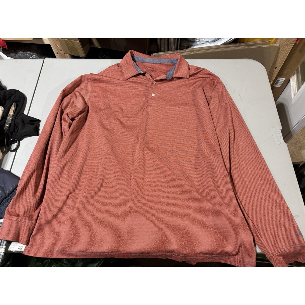 Walter Hagen Orange/gray Striped Long Sleeve Polo Shirt XL